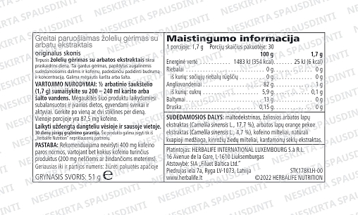 Žolelių gėrimas, klasikinio skonio, 51 g