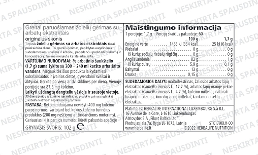 Žolelių gėrimas, klasikinio skonio, 102 g