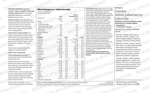 Batonėlis Formula 1 Express, spanguolių ir baltojo šokolado skonio