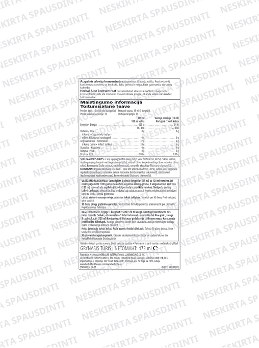 Koncentratas Herbal Aloe, klasikinio skonio