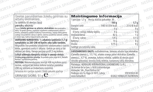 Tirpusis žolelių gėrimas persikų skonio (51 g)
