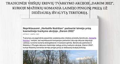 Nepriklausomi „Herbalife Nutrition“ partneriai laimėjo prizą kasmetinėje tvarkymo akcijoje „Darom 2022“